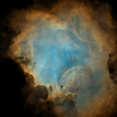 Simulerad bild av en HII-region inuti ett turbulent molekylärt moln.