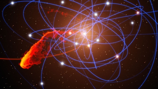 Simulering av observerad gas i närheten av det supermassiva svarta hålet i Vintergatans centrum.